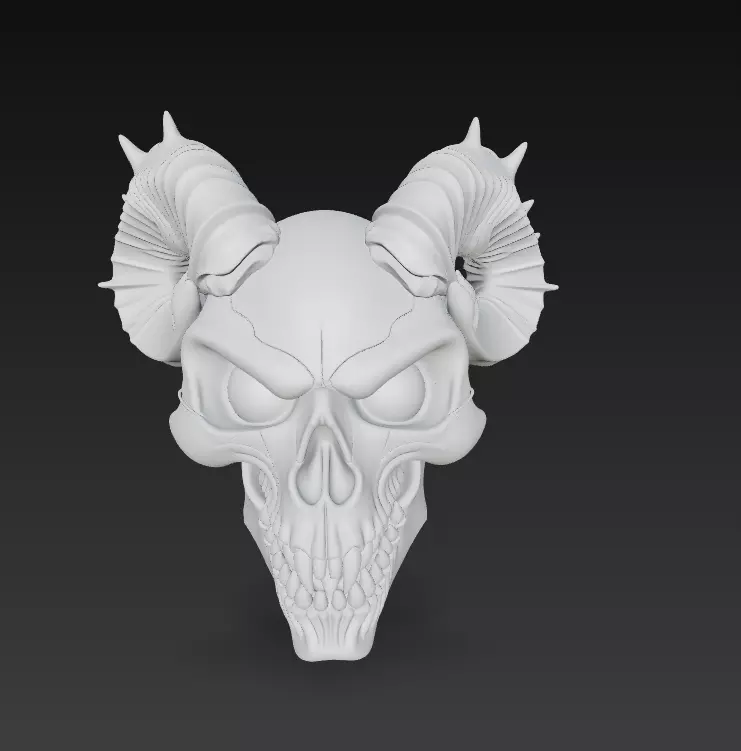 Horned Evil Skull - Demon Overlord Sculpture with Glowing Eyes 3D print model_8