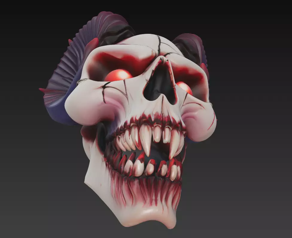 Horned Evil Skull - Demon Overlord Sculpture with Glowing Eyes 3D print model_5