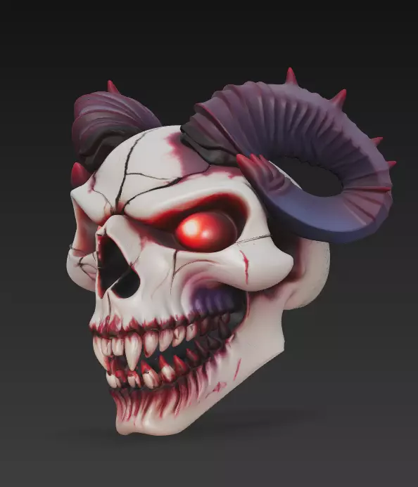 Horned Evil Skull - Demon Overlord Sculpture with Glowing Eyes 3D print model_7