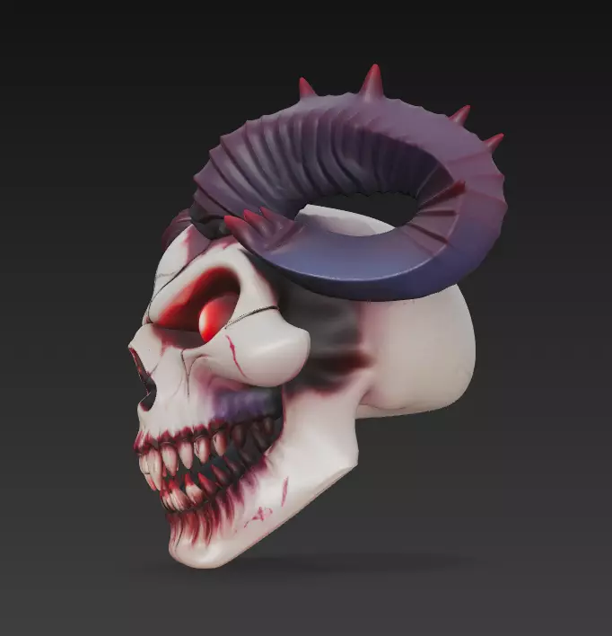 Horned Evil Skull - Demon Overlord Sculpture with Glowing Eyes 3D print model_3