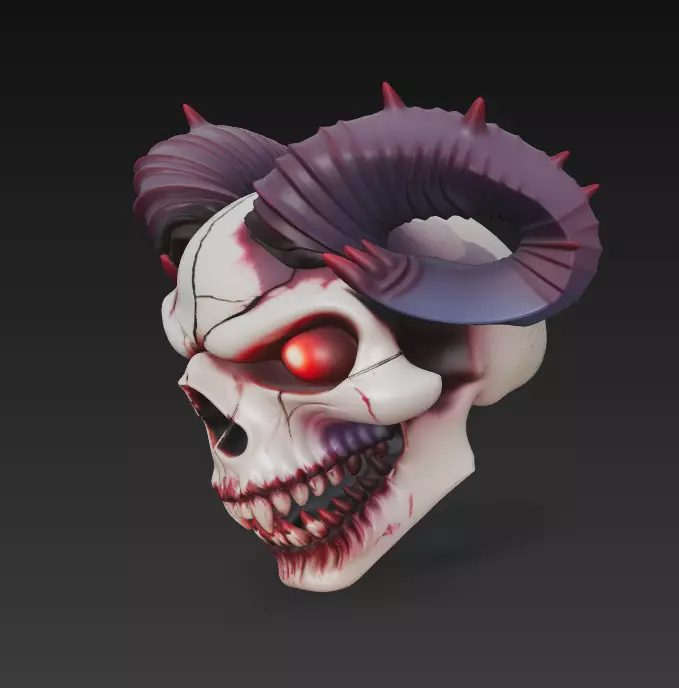 Horned Evil Skull - Demon Overlord Sculpture with Glowing Eyes 3D print model_1