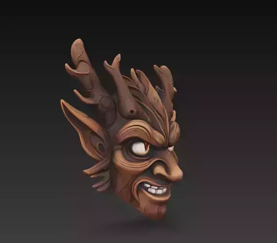 orest Demon Mask - Stylized Tribal Sculpture and CGI