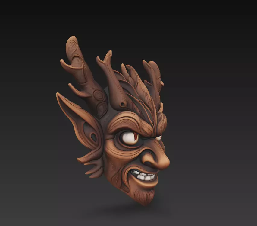 orest Demon Mask - Stylized Tribal Sculpture and CGI 3D print model