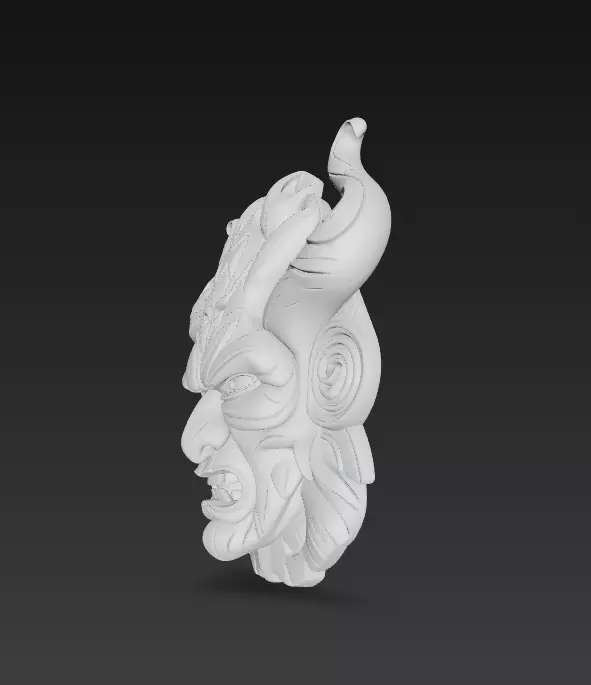 Forest Demon Mask - Twisted Horns Tribal Sculpture 3D print model_10