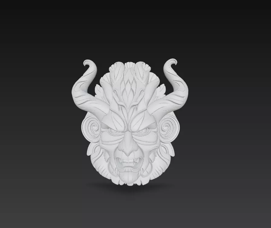 Forest Demon Mask - Twisted Horns Tribal Sculpture 3D print model_8