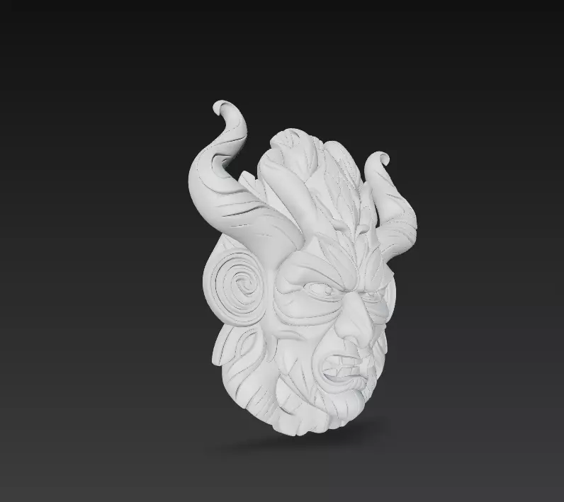 Forest Demon Mask - Twisted Horns Tribal Sculpture 3D print model_9