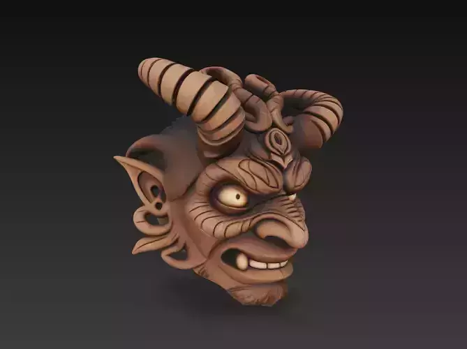 Forest Demon Mask - Stylized Horned Sculpture and CGI Model