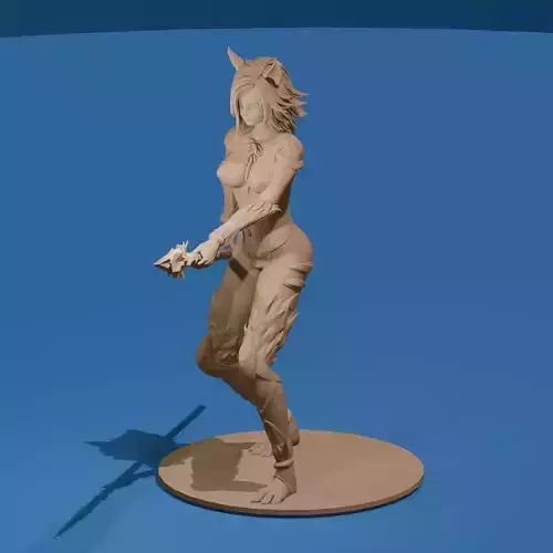 Anthro Fox Girl Warrior Spear-Wielding Furry Fantasy STL