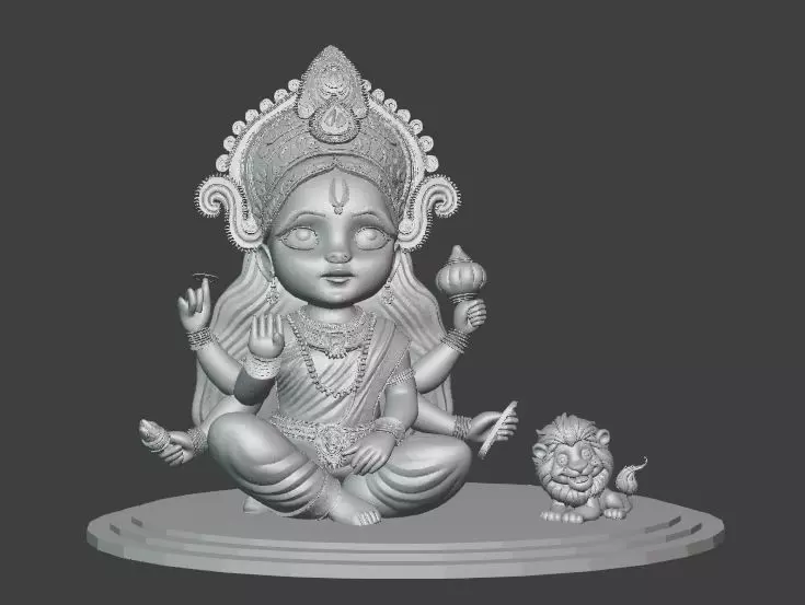 Chibi Goddess Durga with Lion 3D print model_0