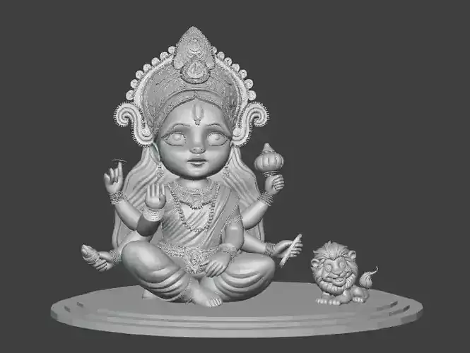 Chibi Goddess Durga with Lion