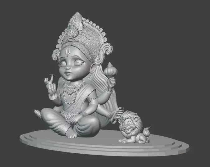 Chibi Goddess Durga with Lion 3D print model_1