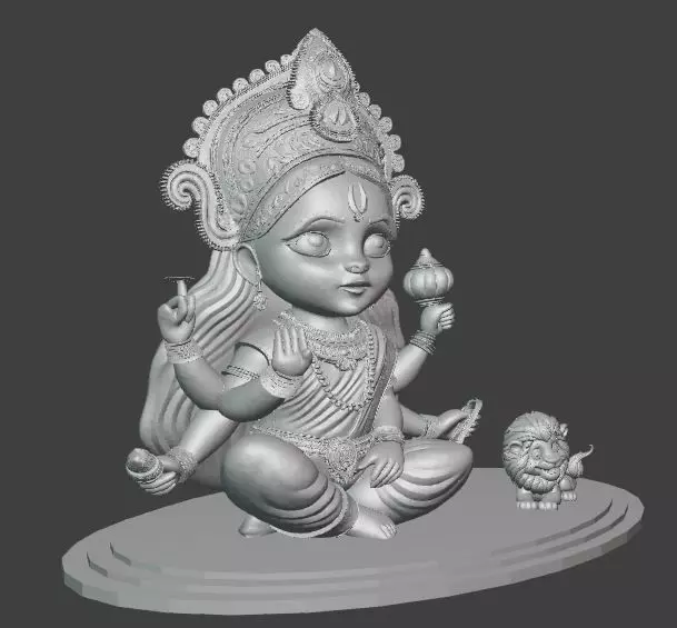 Chibi Goddess Durga with Lion 3D print model_3