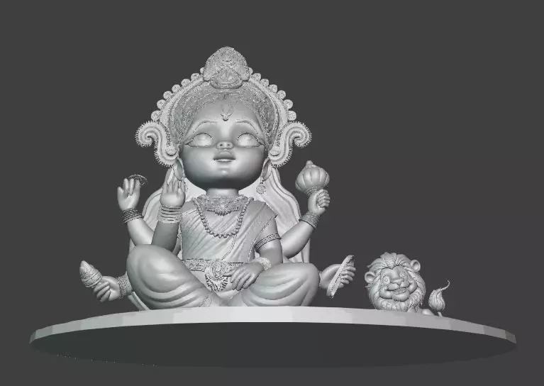 Chibi Goddess Durga with Lion 3D print model_5