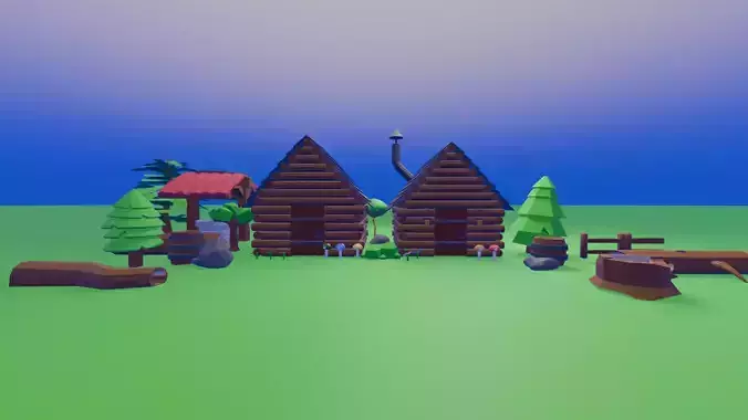 Low Poly Medieval Village Low-poly 3D model