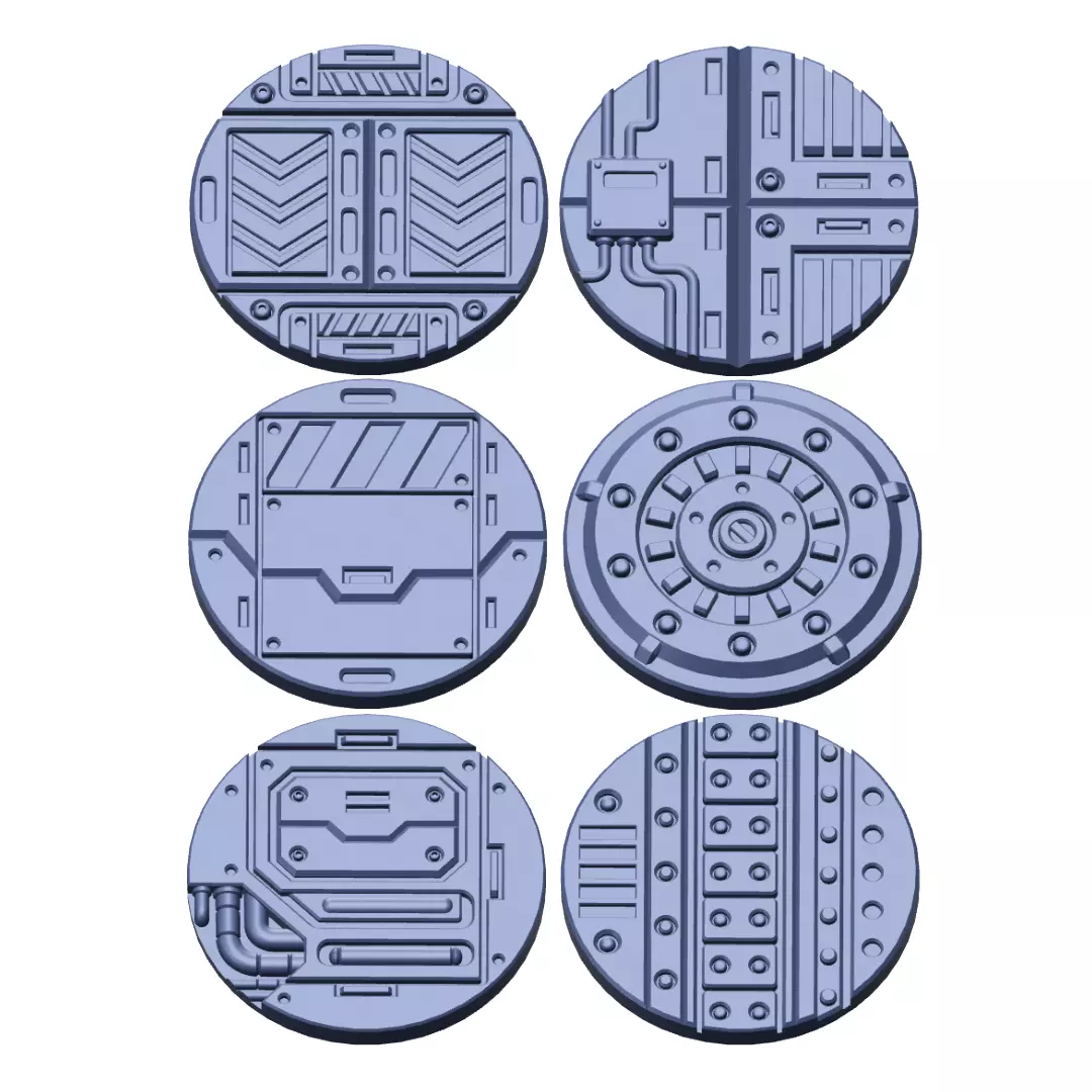 Sci-Fi Grated Floor Base Toppers 32mm Round Bases 3D print model_0