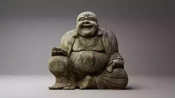 Weathered Wooden Buddha Statue 3D model