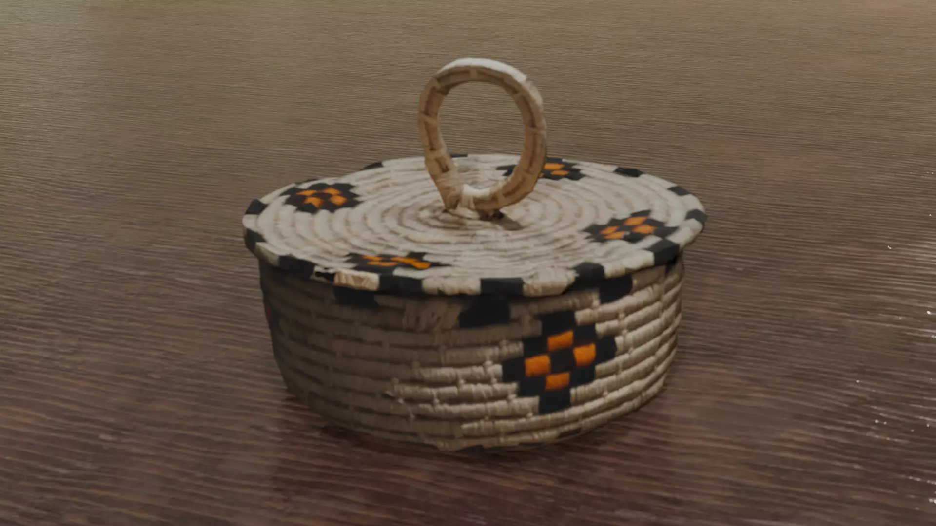 Low Poly Round Woven Container 3D Scan Low-poly 3D model_0