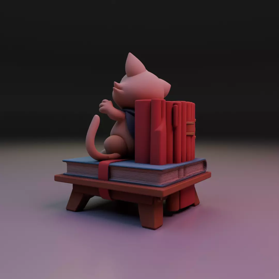 cat book decoration 3D print model_4