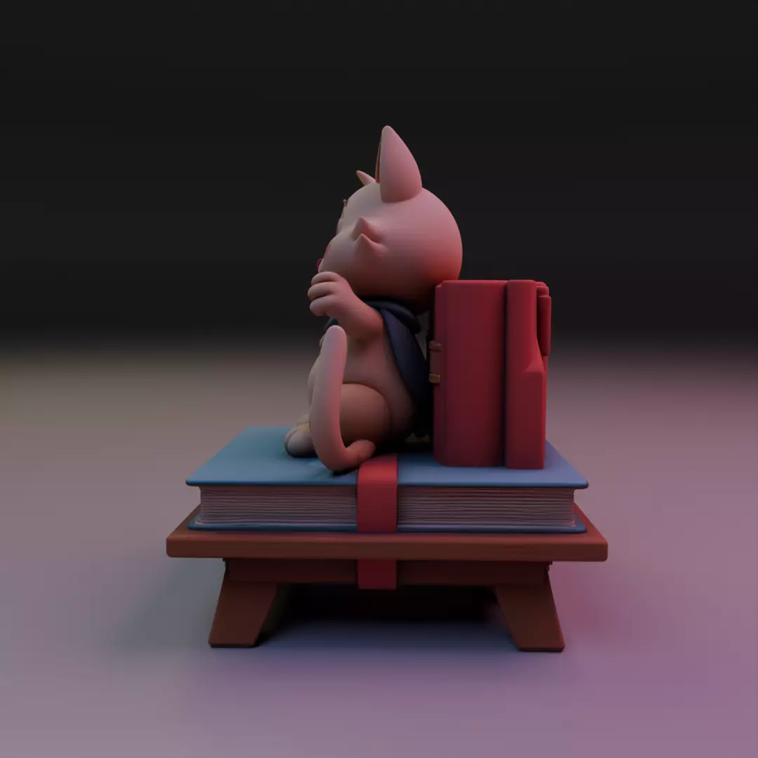 cat book decoration 3D print model_2