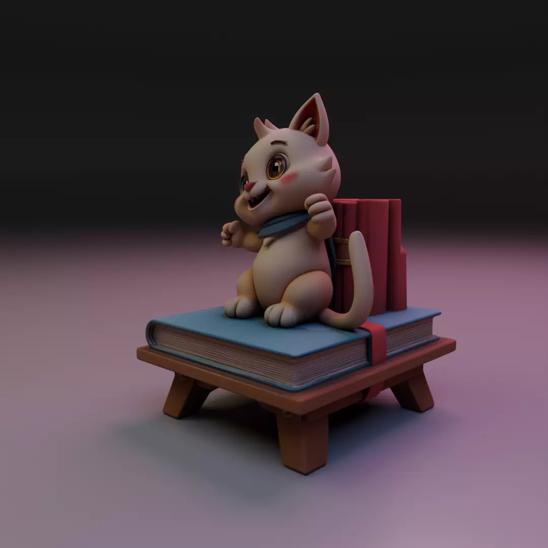 cat book decoration 3D print model_7