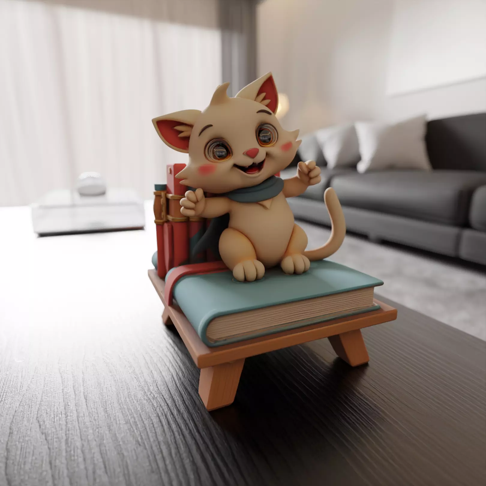 cat book decoration 3D print model_0