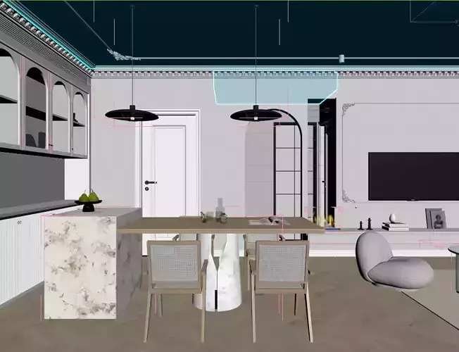 Living room and dining room 3D model