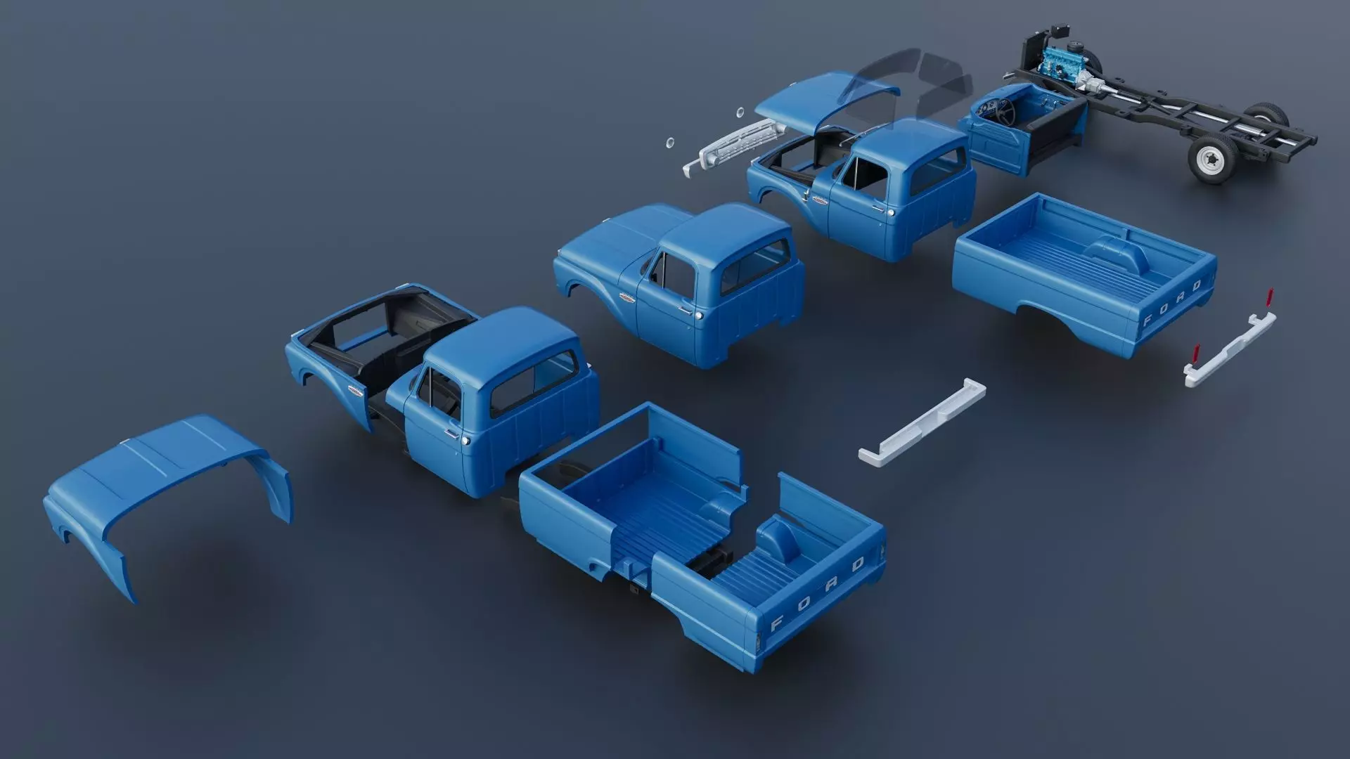 Pickup Truck F100 Long Bed 1966 3D print model_20