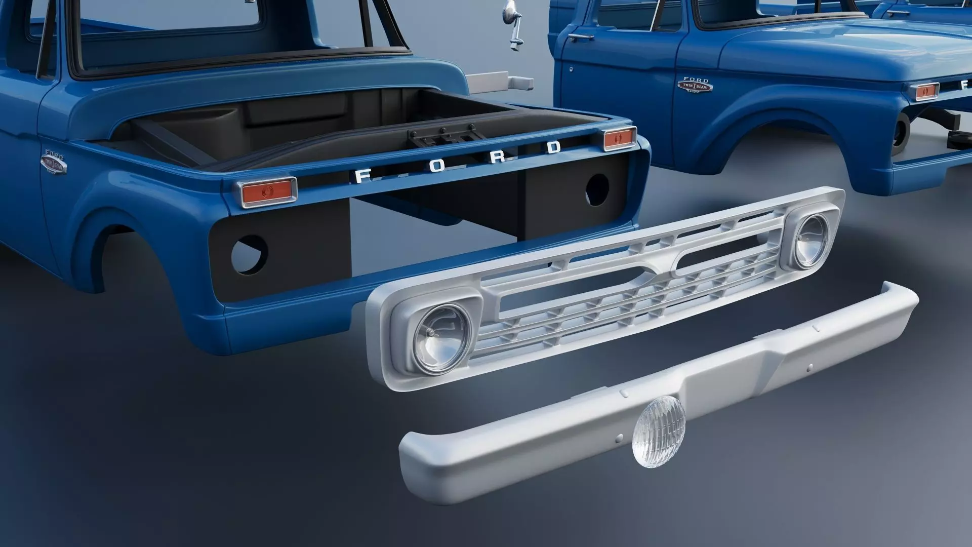 Pickup Truck F100 Long Bed 1966 3D print model_23