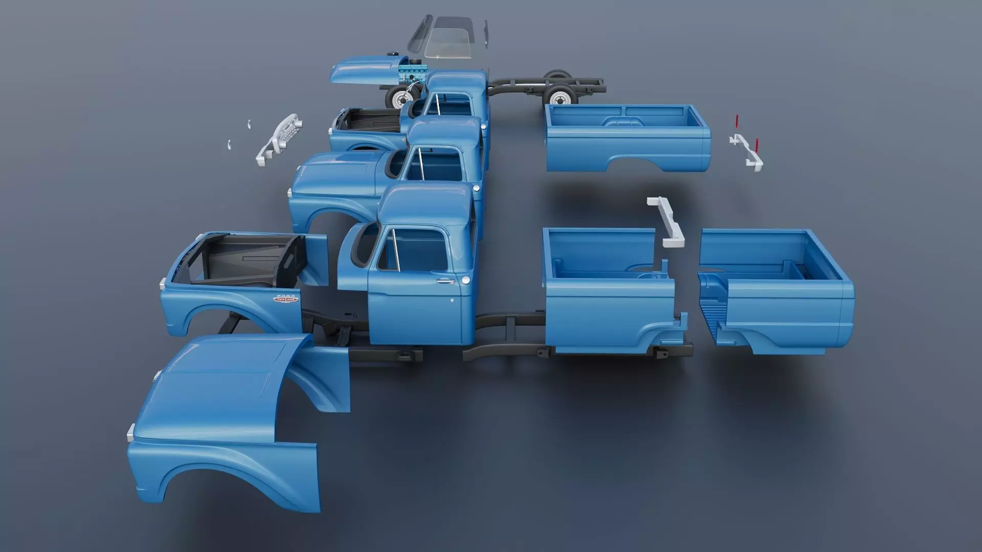 Pickup Truck F100 Long Bed 1966 3D print model_19