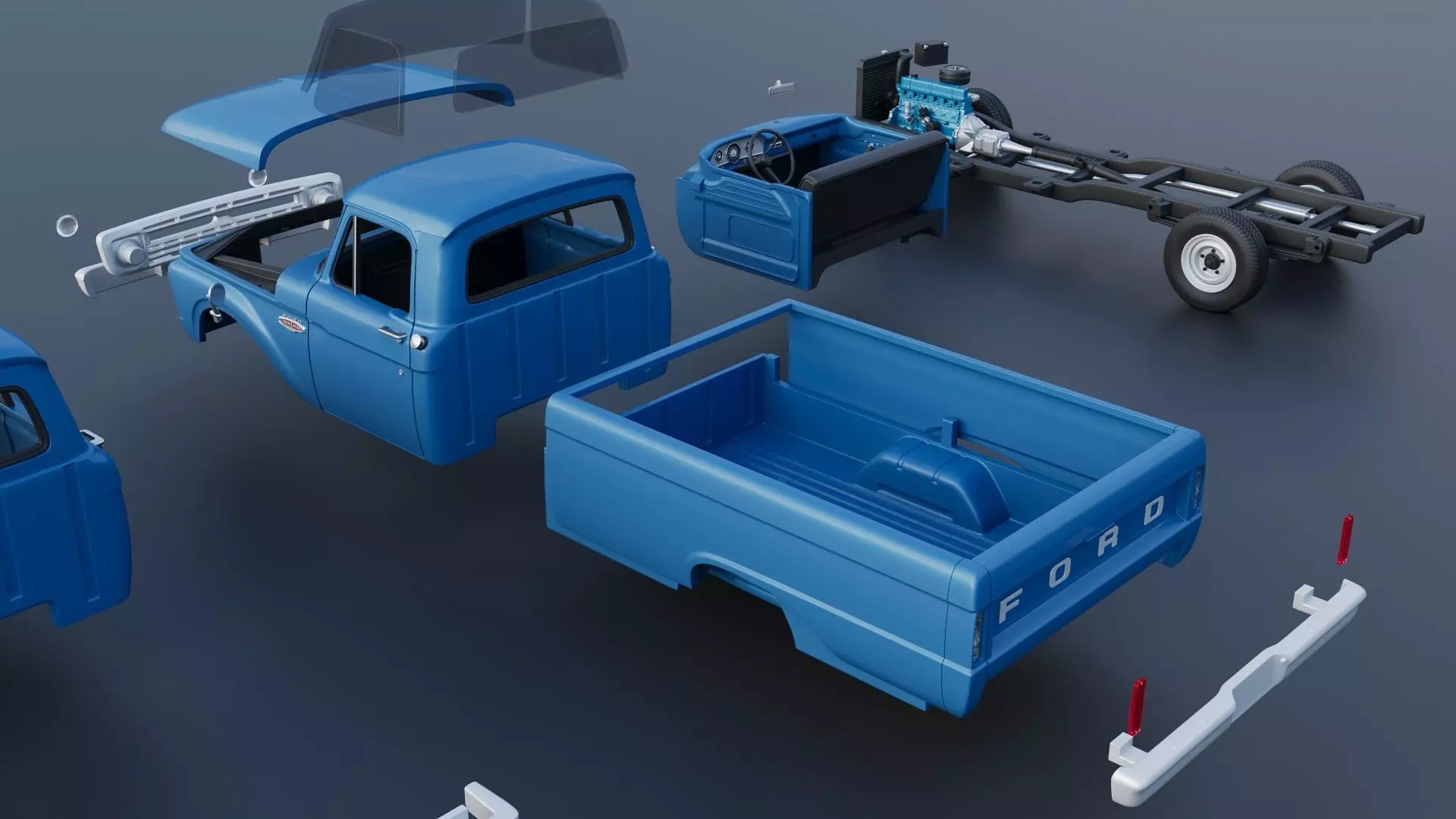 Pickup Truck F100 Long Bed 1966 3D print model_21