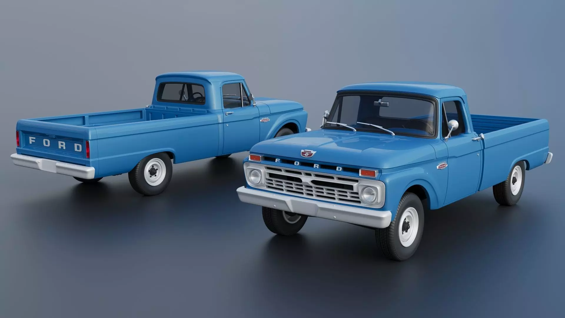 Pickup Truck F100 Long Bed 1966 3D print model_1