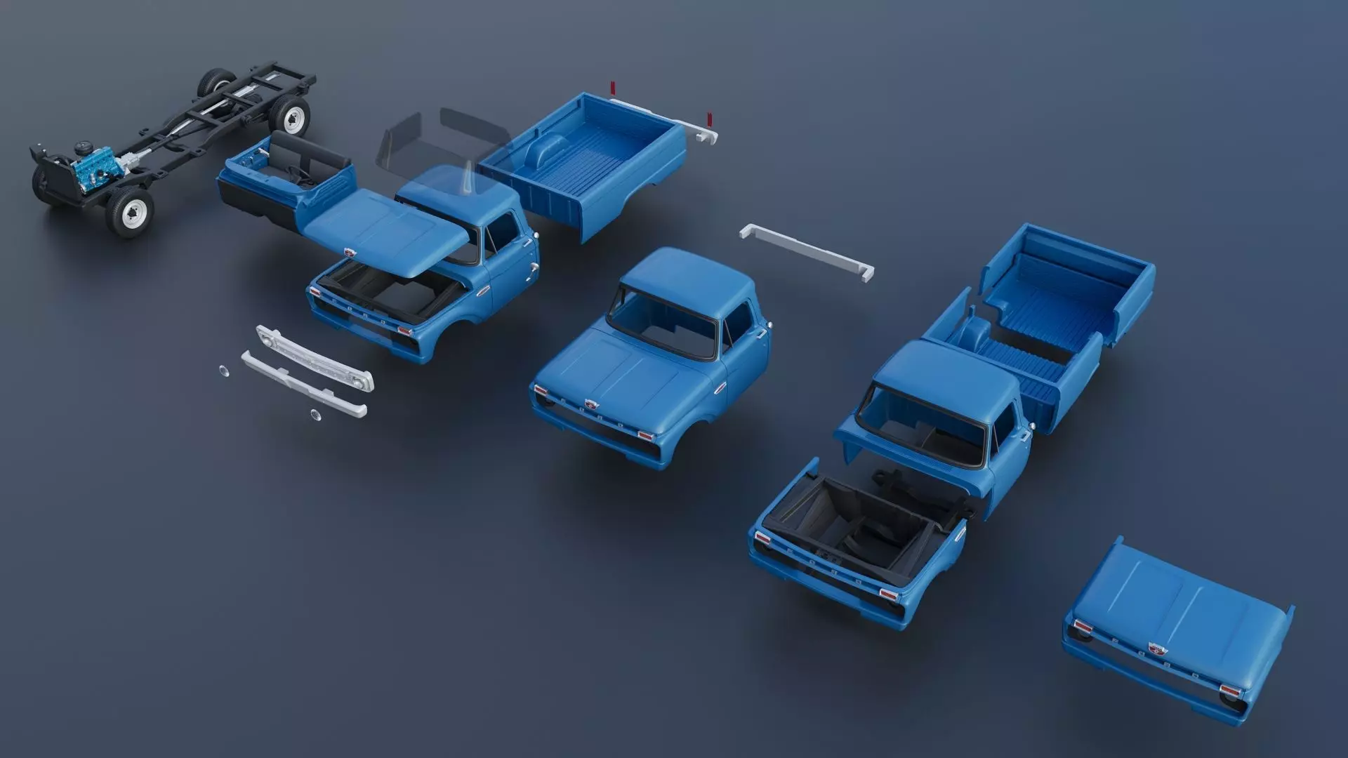 Pickup Truck F100 Long Bed 1966 3D print model_18