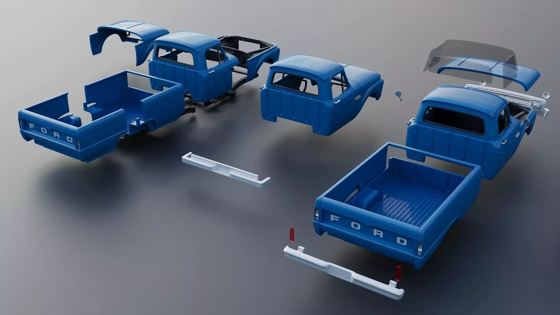 Pickup Truck F100 Long Bed 1966 3D print model_22