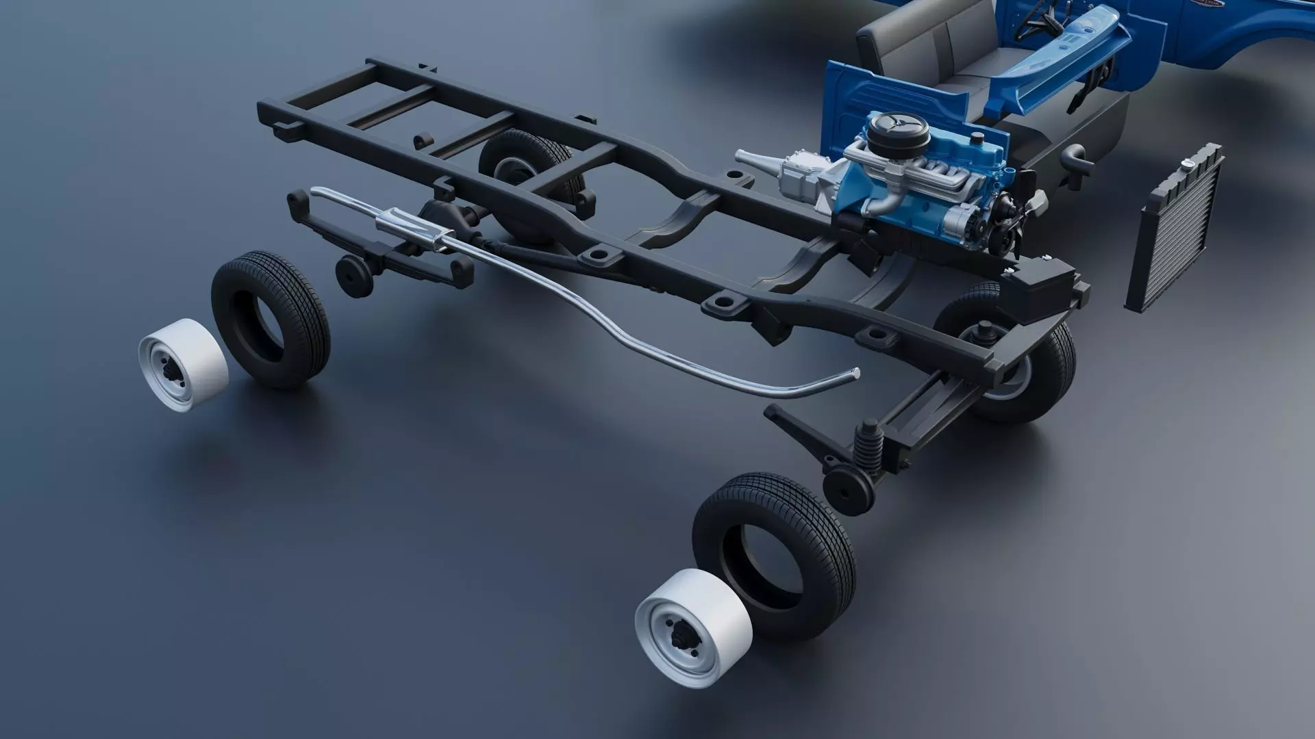 Pickup Truck F100 Long Bed 1966 3D print model_31