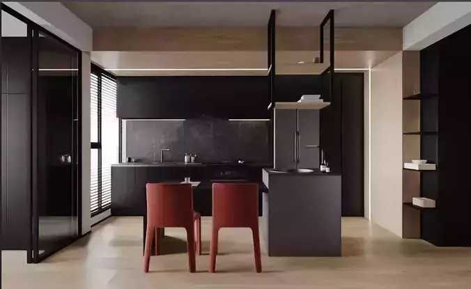 Apartment living room and dining area 3D model