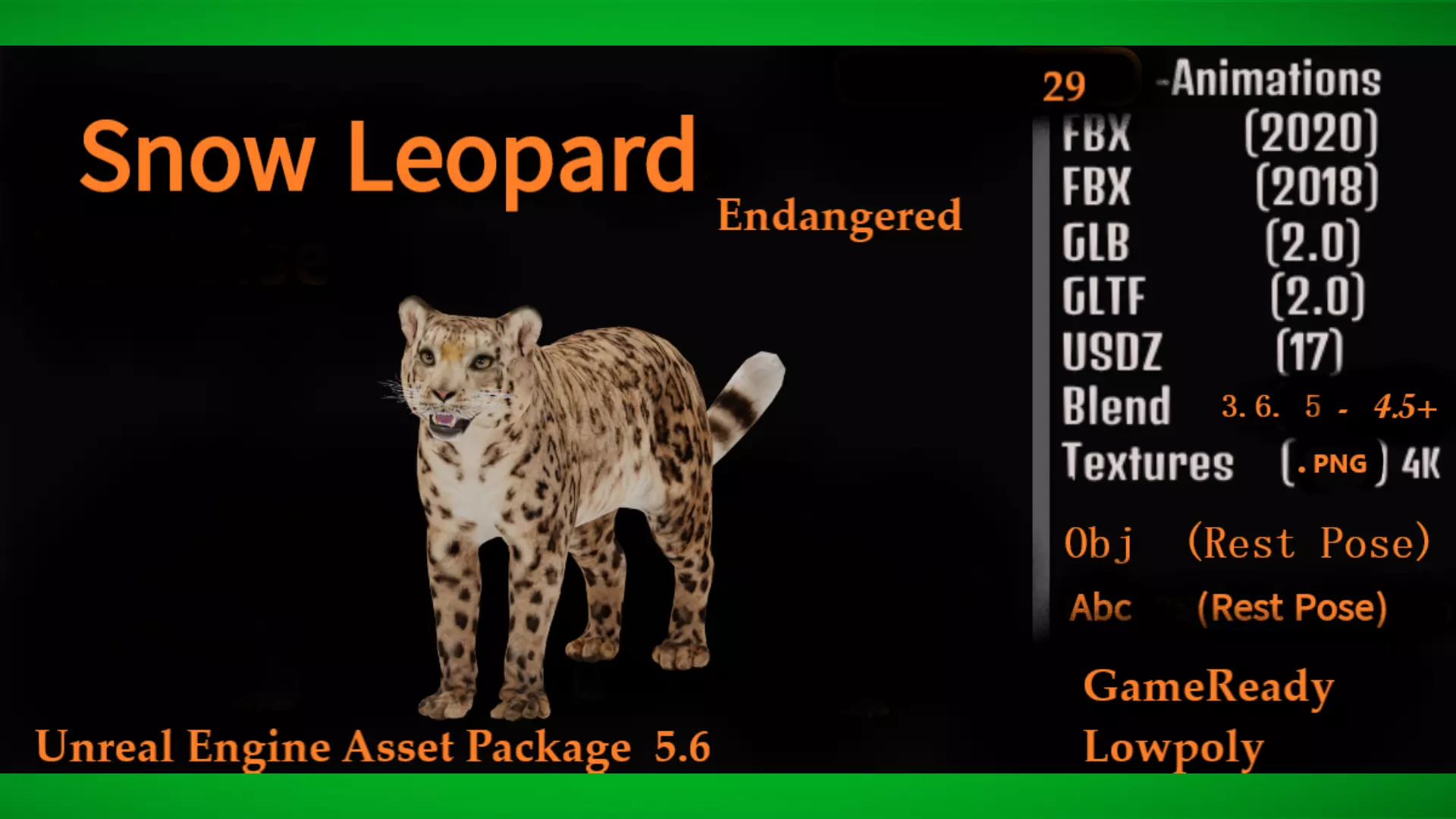 Snow Leopard Low-poly 3D model_3