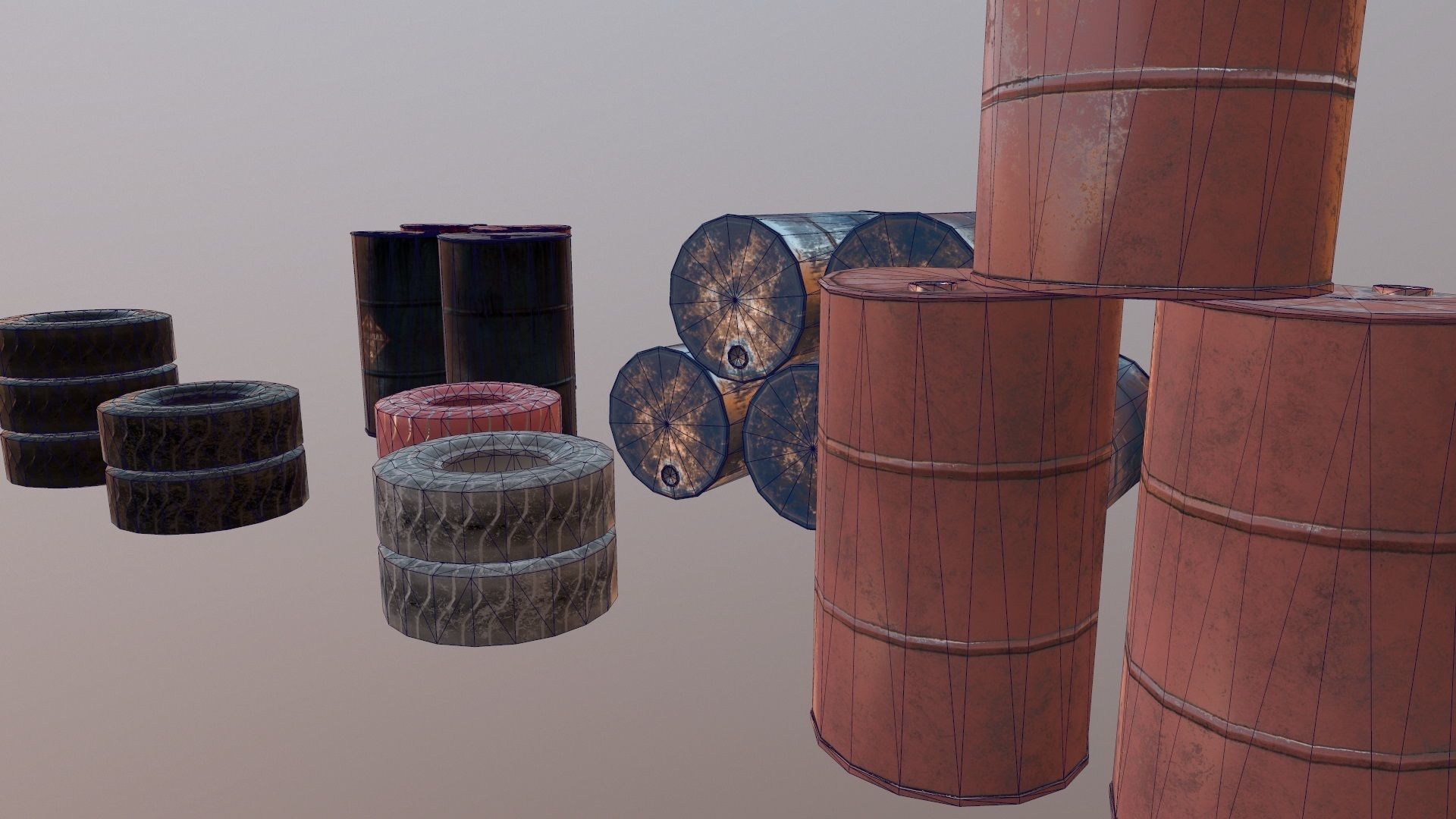 Barrels and treys kit  Low-poly 3D model_10