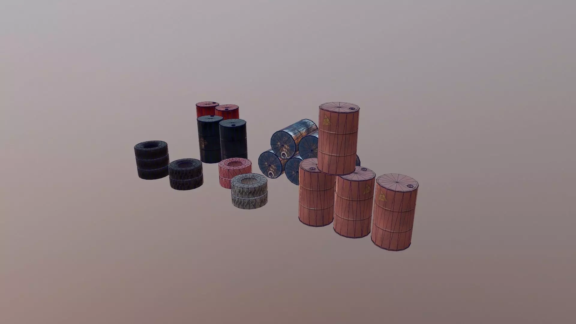 Barrels and treys kit  Low-poly 3D model_0