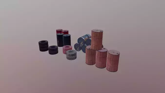 Barrels and treys kit  Low-poly 3D model