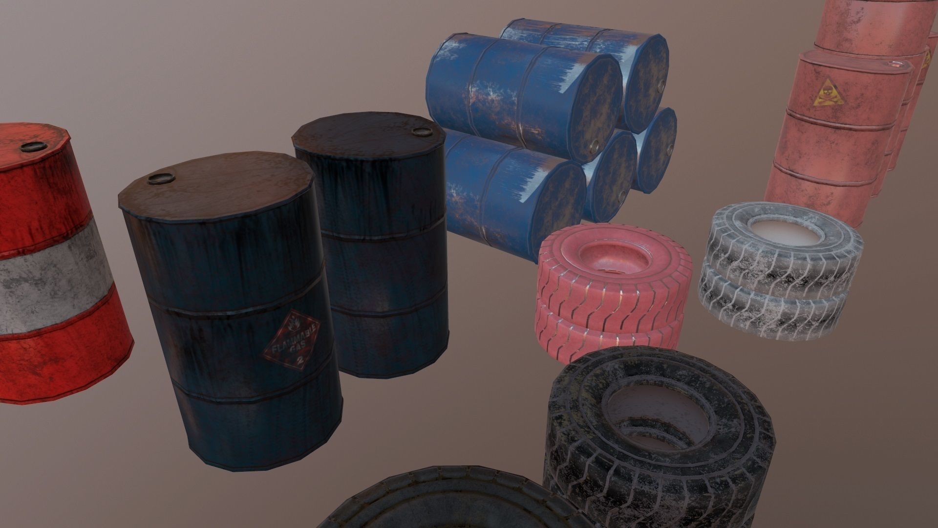 Barrels and treys kit  Low-poly 3D model_1