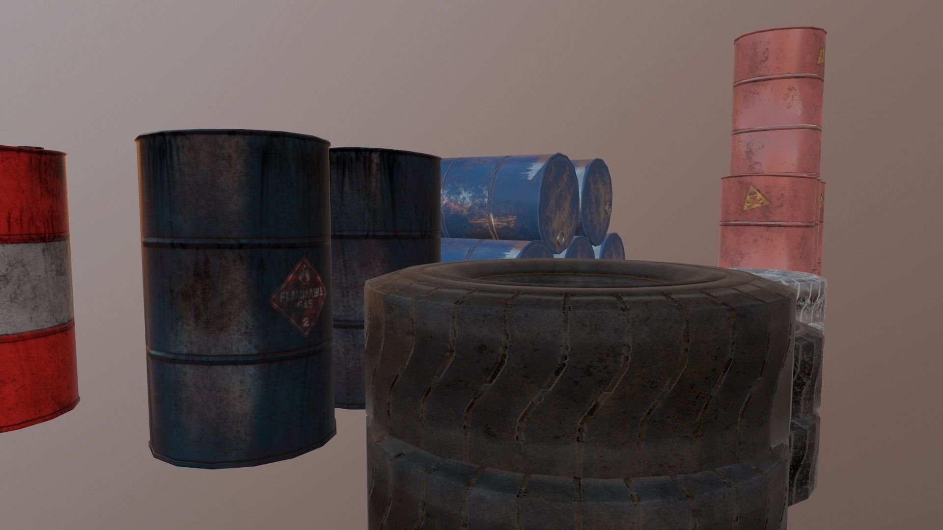 Barrels and treys kit  Low-poly 3D model_2
