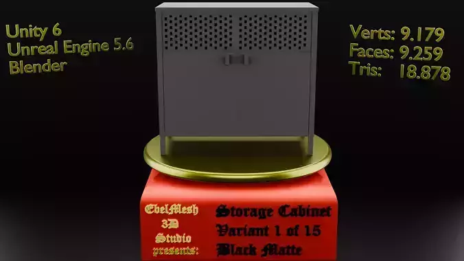 Storage Cabinet - Variant 1 of 15 - Black Matte Low-poly 3D model