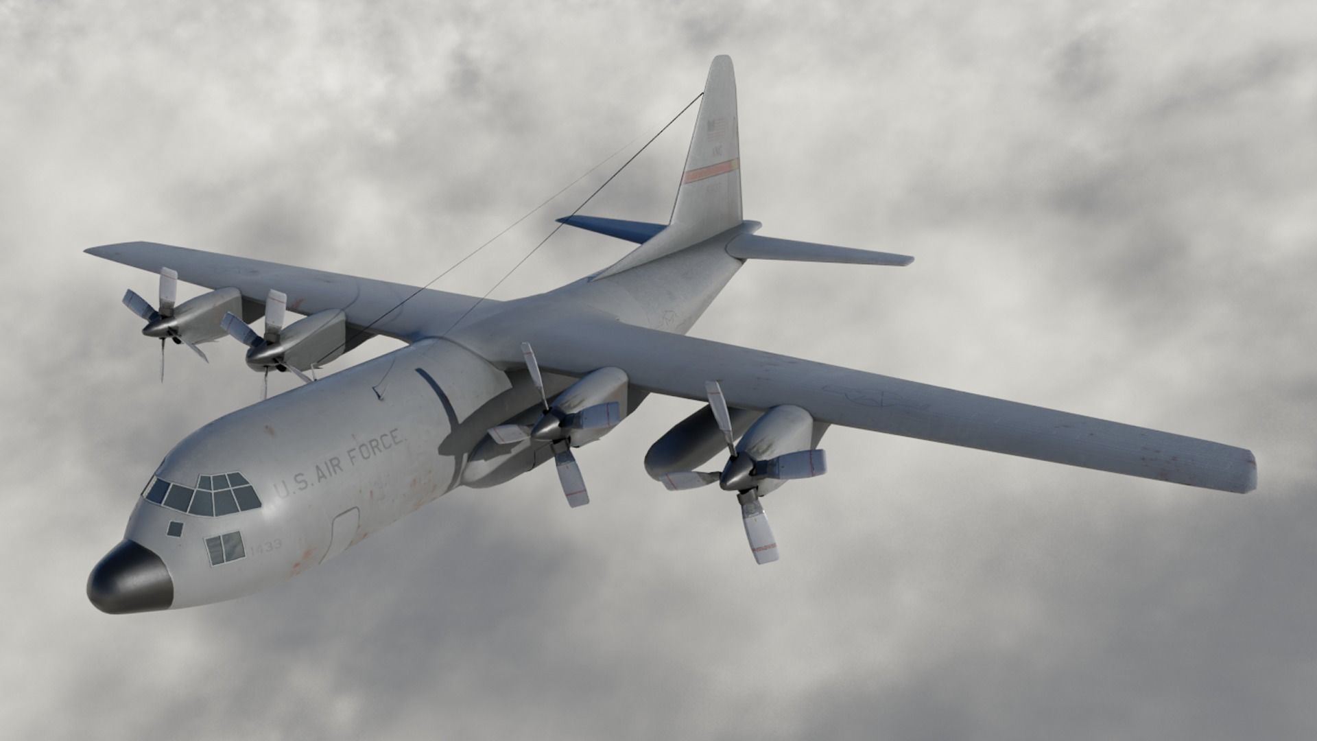 Military C-130 Cargo Transport Plane Low-poly 3D model_7