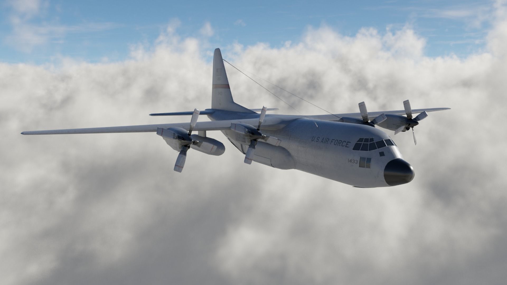 Military C-130 Cargo Transport Plane Low-poly 3D model_5