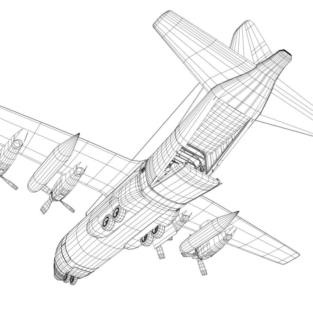 Military C-130 Cargo Transport Plane Low-poly 3D model_18