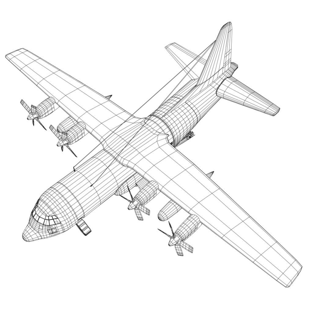Military C-130 Cargo Transport Plane Low-poly 3D model_14
