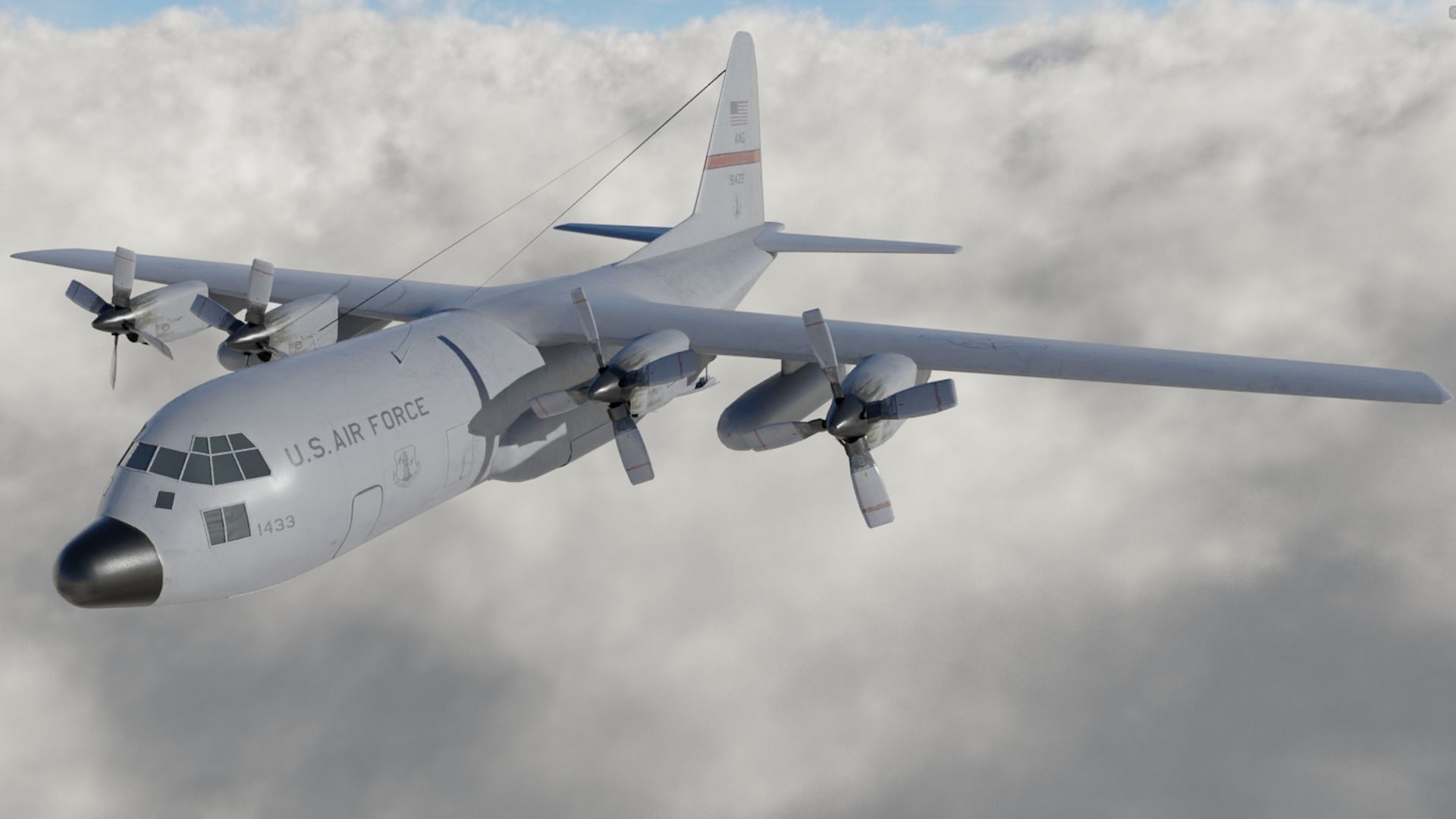 Military C-130 Cargo Transport Plane Low-poly 3D model_3