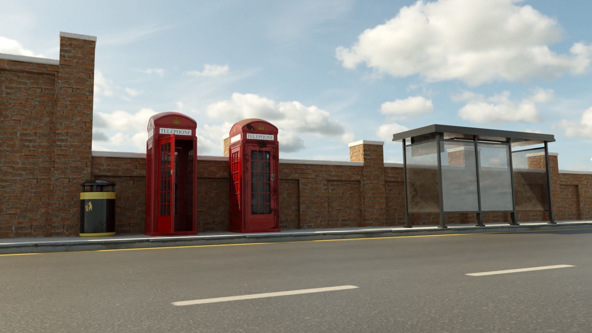 BT Classic Red Phone Booth Low-poly 3D model_2