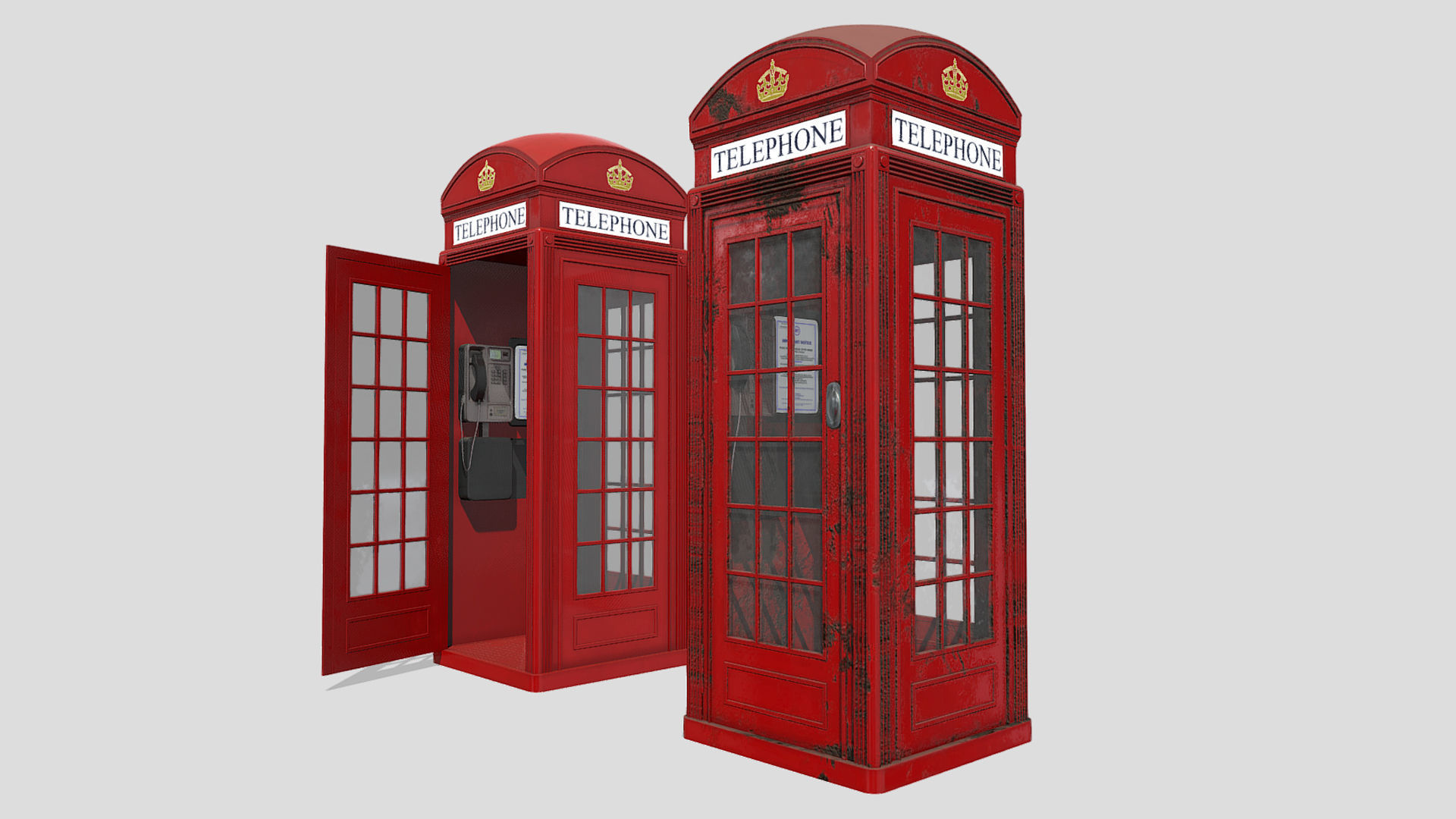 BT Classic Red Phone Booth Low-poly 3D model_7
