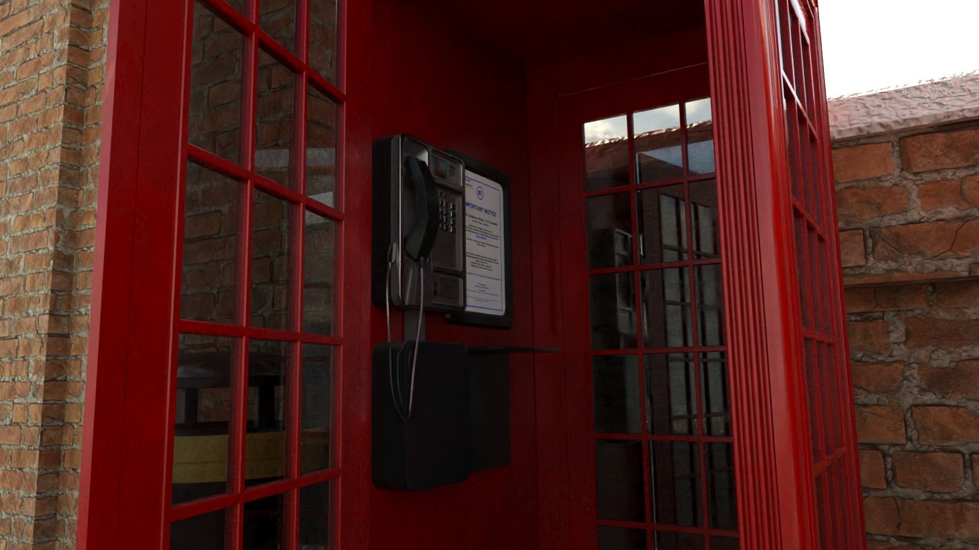 BT Classic Red Phone Booth Low-poly 3D model_1